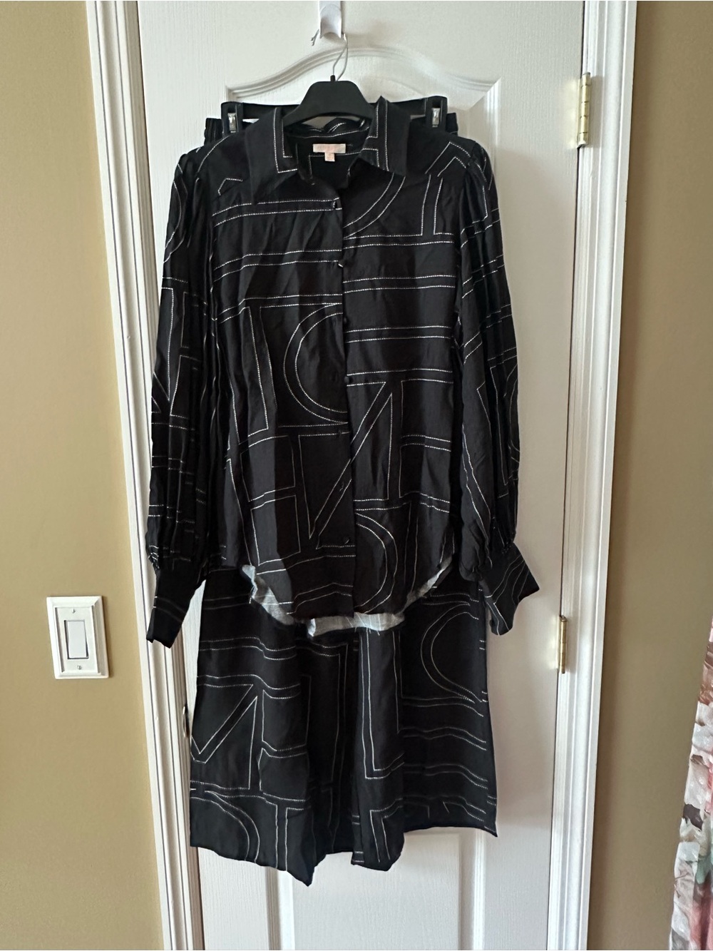Luxxel Black Long-Sleeve Geometric Shirt Dress
